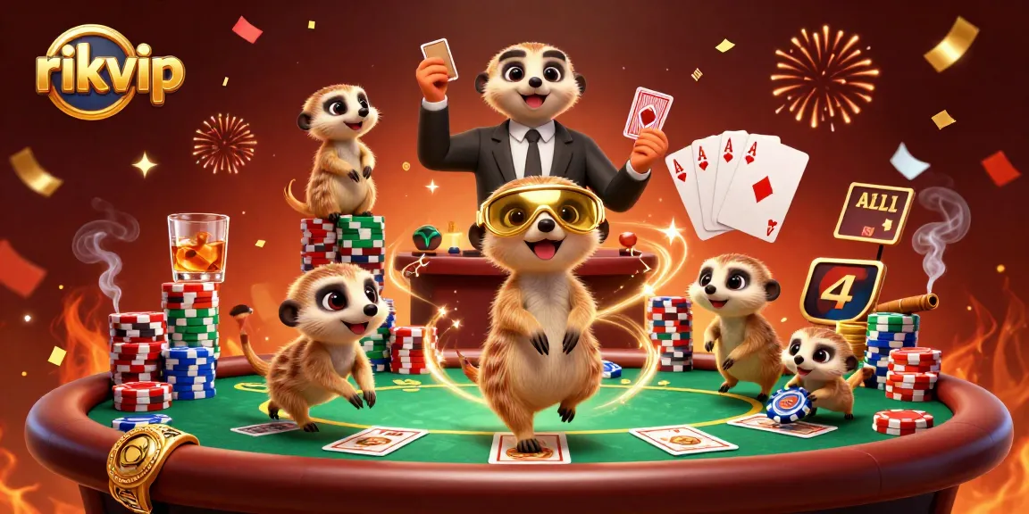 Experience engaging gameplay at rikvip, a bustling meerkat-run casino showcasing vibrant poker action.